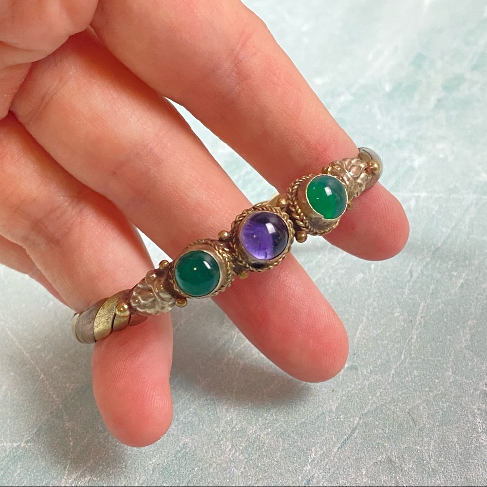 Vintage mix metal bangle bracelet green & purple - Picture 2 of 6